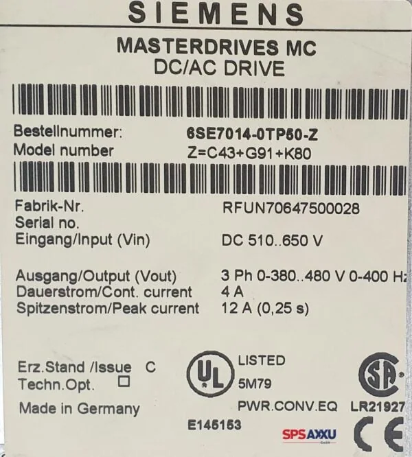Siemens Masterdrives MC 6SE7014-0TP50-Z Z=G91 Servodrive Inverter – Bild 4