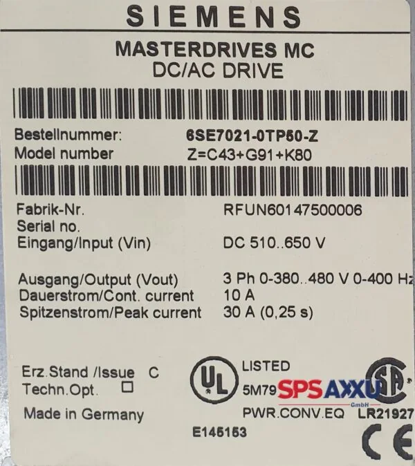 SIEMENS Masterdrives MC 6SE7021-0TP50-Z  6SE7 021-0TP50-Z – Bild 4
