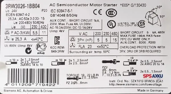 SIEMENS Sirius 3RW3026-1BB04 3RW30261BB04 AC Semiconductor Motor Starter Softstarter – Bild 4