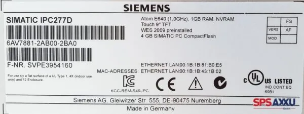 SIEMENS Simatic HMI IPC277D  6AV7881-2AB00-2BA0  6AV7 881-2AB00-2BA0 – Bild 4