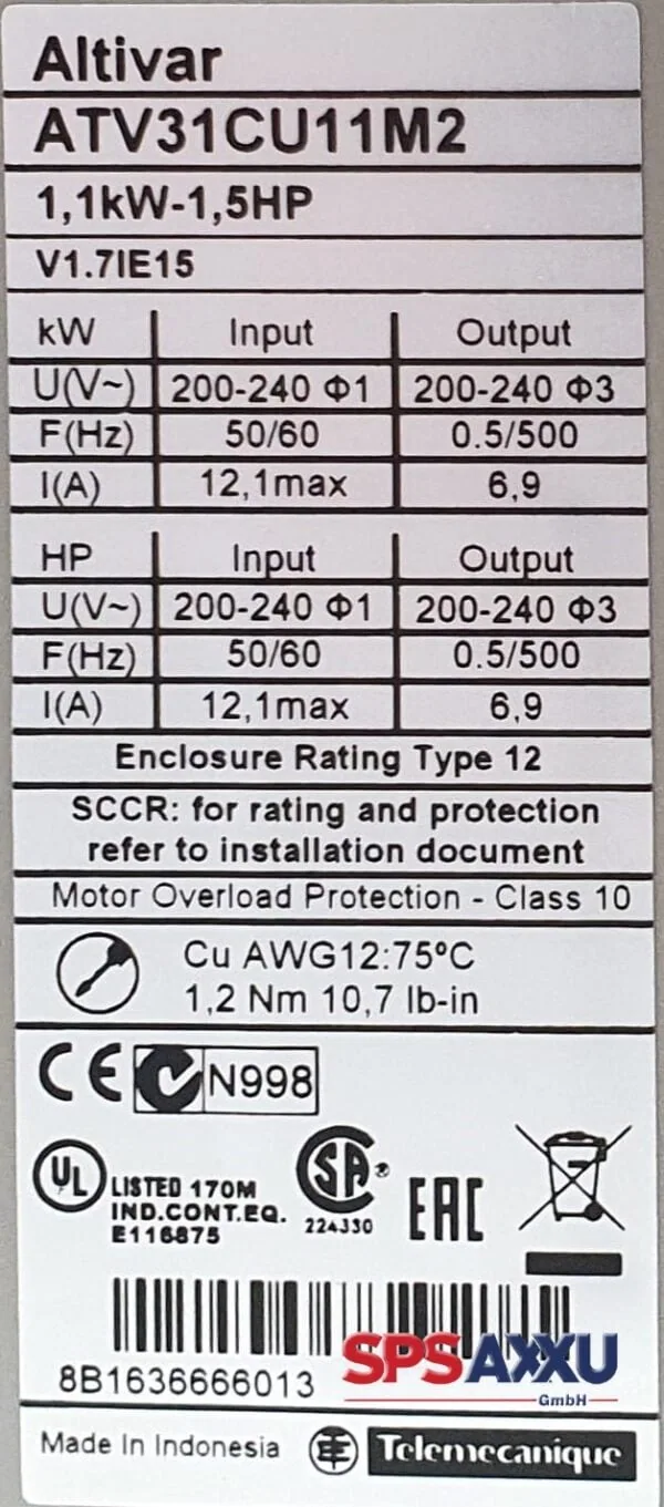 SCHNEIDER ELECTRIC Telemanique Altivar ATV31CU11M2 1,1kW – Bild 4