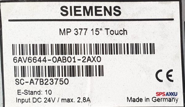 SIEMENS Simatic  MP377 15" Touch Multi Panel 6AV6644-0AB01-2AX0    6AV6 644-0AB01-2AX0   E:10 – Bild 3