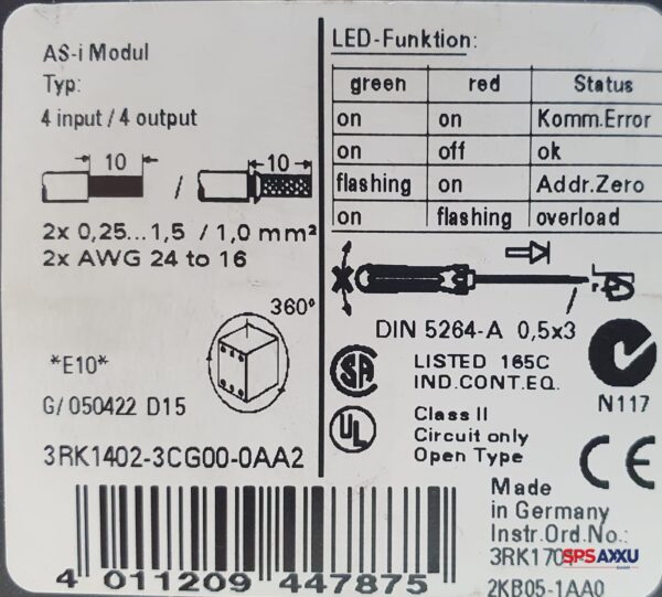SIEMENS 3RK1402-3CG00-0AA2 3RK1 402-3CG00-0AA2  AS-i SlimLine Modul – Bild 2