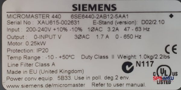 SIEMENS Micromaster 440 Frequenzumrichter 6SE6440-2AB12-5AA1 6SE6 440-2AB12-5AA1 – Bild 2