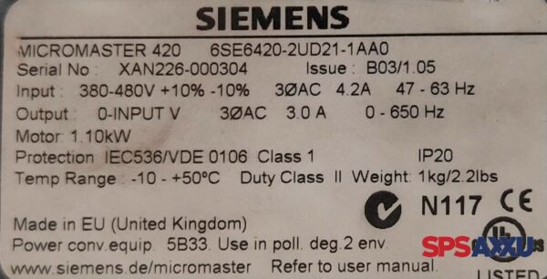 SIEMENS Micromaster 420 6SE6 420-2UD21-1AA0  6SE6420-2UD21-1AA0 1,10kW – Bild 7