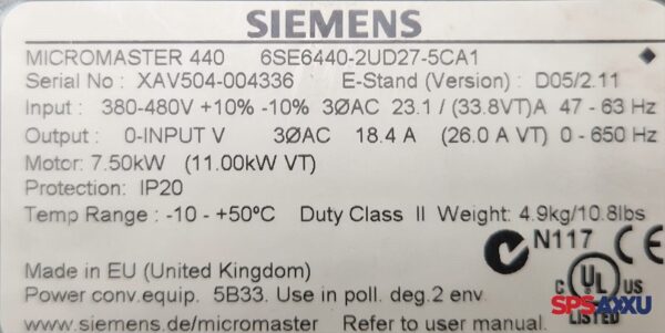 SIEMENS Micromaster 440  Frequenzumrichter 6SE6440-2UD27-5CA1  6SE6440-2UD27-5CA – Bild 7