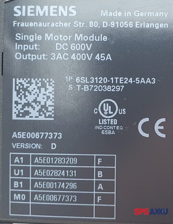 SIEMENS Sinamics Single Motor Module 6SL3120-1TE24-5AA3  6SL3 120-1TE24-5AA3 V:D – Bild 5