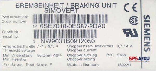 SIEMENS Simovert Bremseinheit 6SE7018-0ES87-2DA0 6SE7 018-0ES87-2DA0 E:F – Bild 5