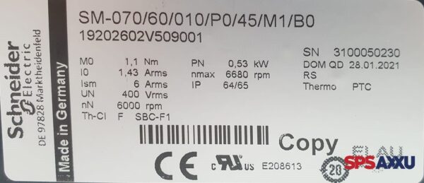 Schneider Elau Servomotor  SM-070/60/010/P0/45/M1/B0  SM07060010P045M1B0  0,53kW – Bild 6