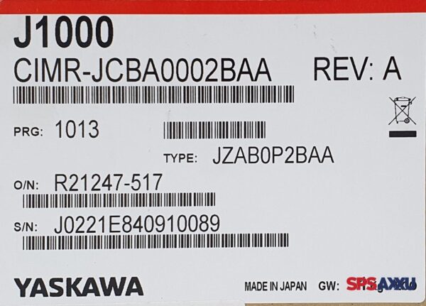 YASKAWA  J1000 CIMR-JCBA0002BAA  REV:A - Image 6