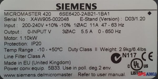 SIEMENS Micromaster 420  6SE6420-2AB21-1BA1  6SE6 420-2AB21-1BA1  1,10kw – Bild 6
