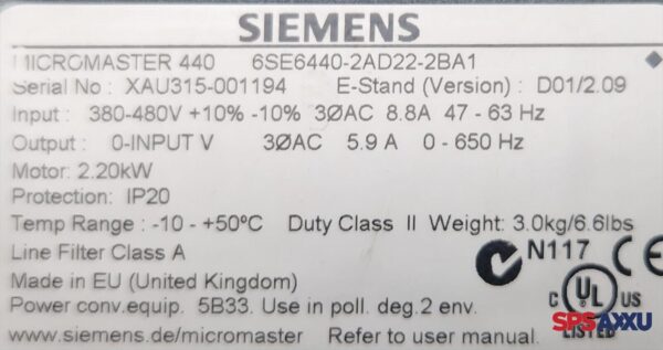 SIEMENS Micromaster  440 6SE6440-2AD22-2BA1  6SE6440-2AD22-2BA1   2,2kW – Bild 7
