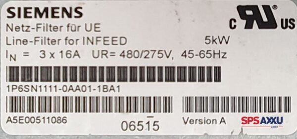 SIEMENS NETZFILTER für UE 1P6SN1111-0AA01-1BA1   1P6S N1111-0AA01-1BA1  V:A – Bild 4