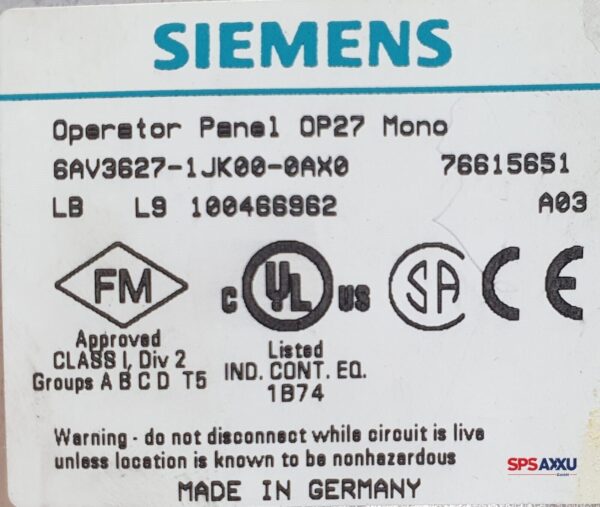 SIEMENS Simatic Operator Panel OP27 Mono 6AV3627-1JK00-0AX0 6AV3 627-1JK00-0AX0 – Bild 5