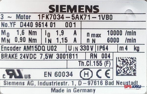 SIEMENS Simotics Servomotor - Synchronservomotor  1FK7034-5AK71-1VB0 – Bild 5