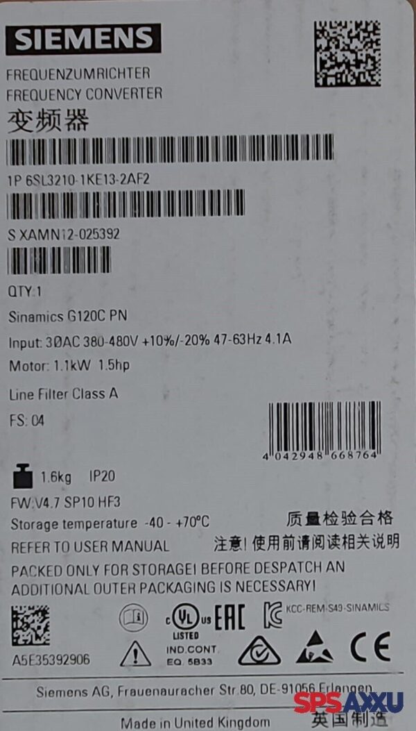 SIEMENS Sinamics G120C Frequenzumricter  6SL3210-1KE13-2AF2  6SL3 210-1KE13-2AF2 – Bild 4