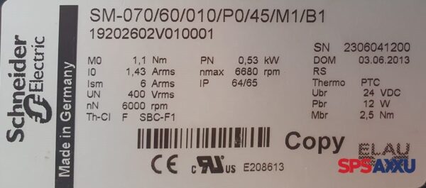 Schneider SM-070/60/010/P0/45/M1/B1 Servomotor 19202602V010001  0,53kW – Bild 4