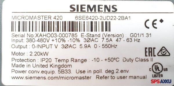 SIEMENS Micromaster 420 6SE6420-2UD22-2BA1 6SE6 420-2UD22-2BA1 Frequenzumrichter – Bild 6