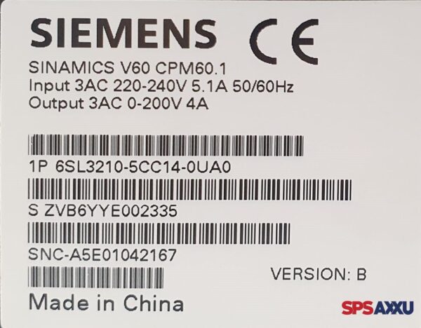 SIEMENS Sinamic V60 Servo Drive 6SL3210-5CC14-0UA0 6SL3 210-5CC14-0UA0 V: B – Bild 6
