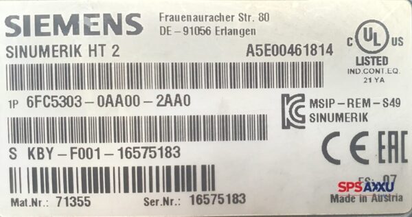 SIEMENS Sinumerik HT 2  6FC5303-0AA00-2AA0  6FC5 303-0AA00-2AA0  F:07 – Bild 3