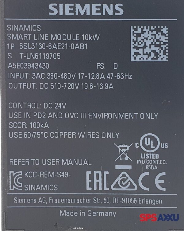 SIEMENS Sinamics Smart Line Module  6SL3130-6AE21-0AB1  6SL3 130-6AE21-0AB1 FS:D – Bild 5