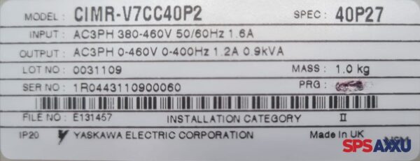 YASKAWA FREQUENZUMRICHTER, Inverter 0.37KW, CIMR-V7CC40P2 - Image 7