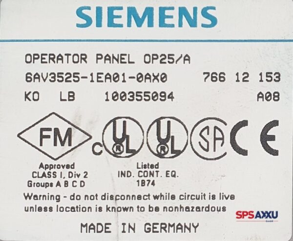 SIEMENS Operator Panel Coros OP 25/A 6AV3525-1EA01-0AX0  6AV3 525-1EA01-0AX0 A08 – Bild 6