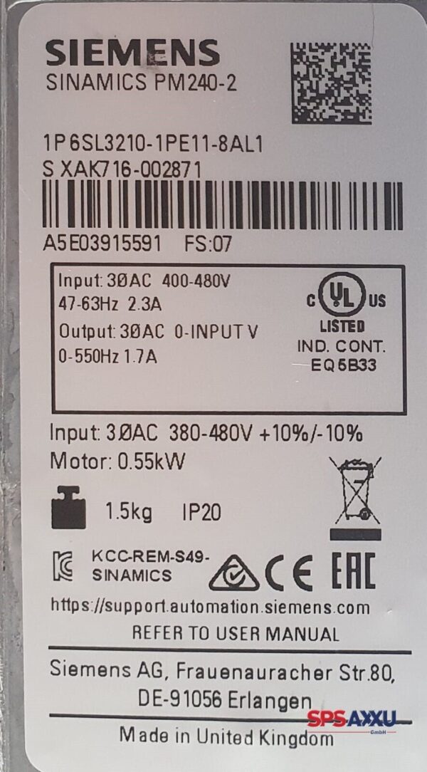 SIEMENS Sinamics Power Module PM240-2  6SL3210-1PE11-8AL1  6SL3 210-1PE11-8AL1 – Bild 4