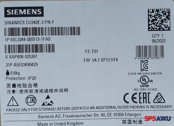 SIEMENS Sinamics G120 Control Unit 6SL3244-0BB13-1FA0 6SL3 244-0BB13-1FA0 FS:E01 – Bild 7