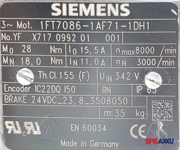 Siemens Servomotor 1FT7086-1AF71-1DH1  Brake – Bild 5